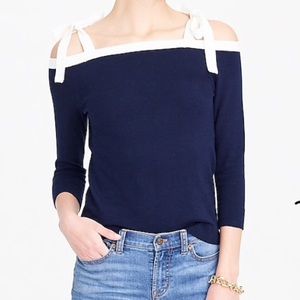 J. Crew- Merino cold shoulder tie sweater